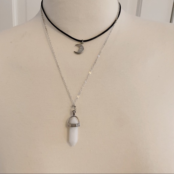 Boutique Boho Moon White Quartz Layered Necklace - Picture 2 of 4